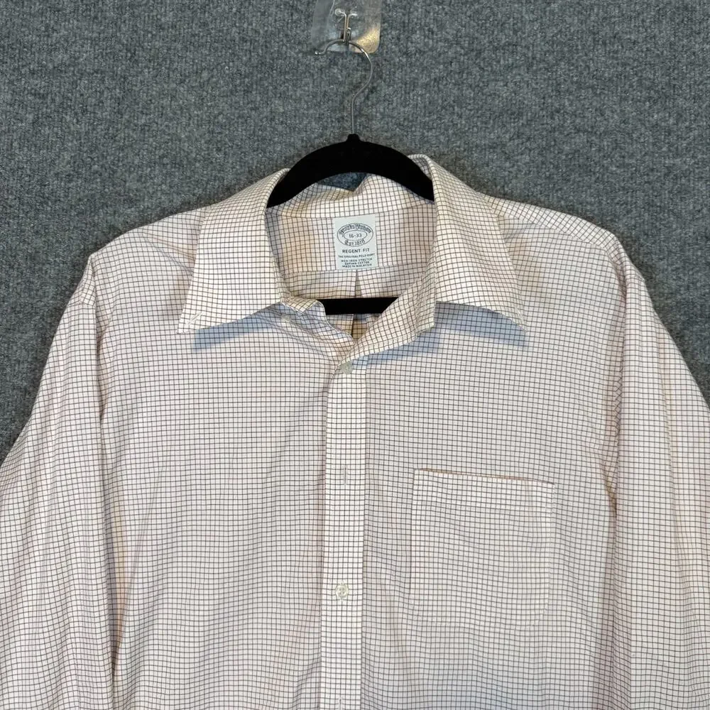 Brooks Brothers Shirt Mens 16-33 White Red 1818‎ Regent Fit Button Up Checkered